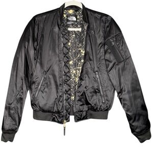 The North Face Women’s XS Black Bomber Jacket Quilted Gold Interior Satin Zip